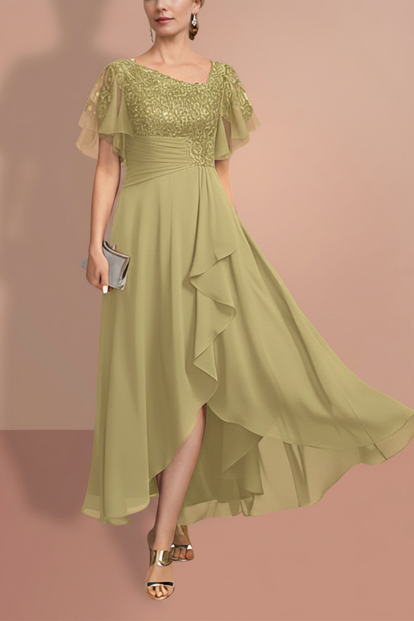 A-Line/Princess Short Sleeves Asymmetrical Mother of the Bride Dresses