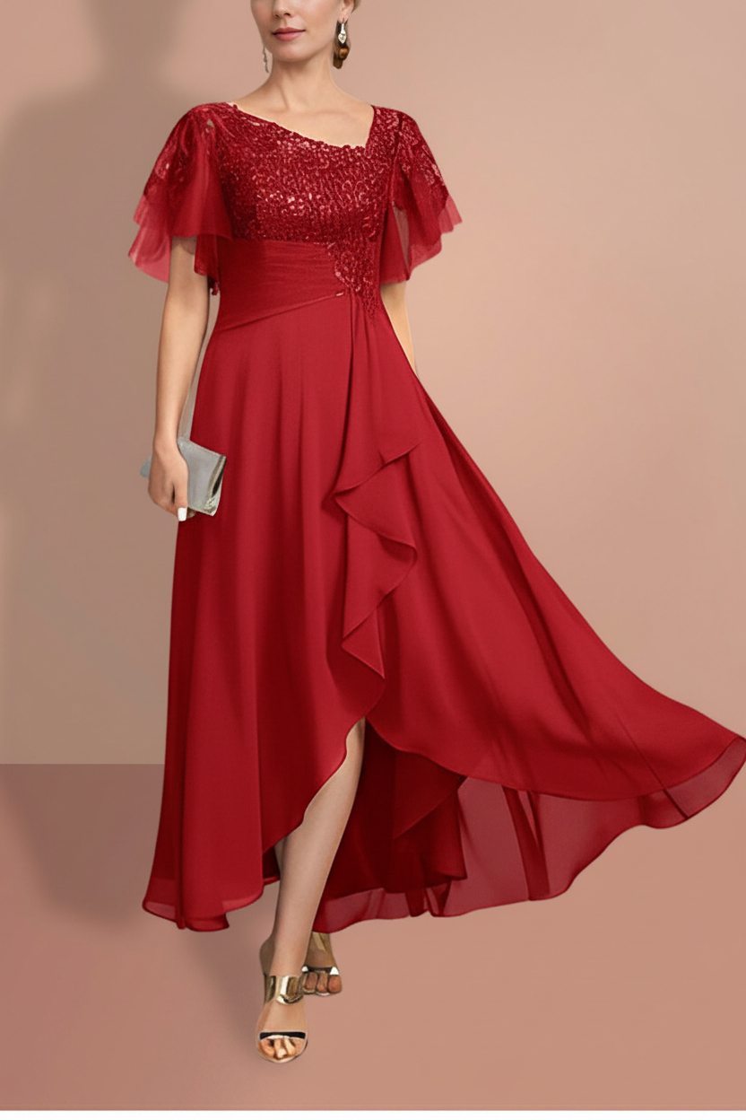 A-Line/Princess Short Sleeves Asymmetrical Mother of the Bride Dresses