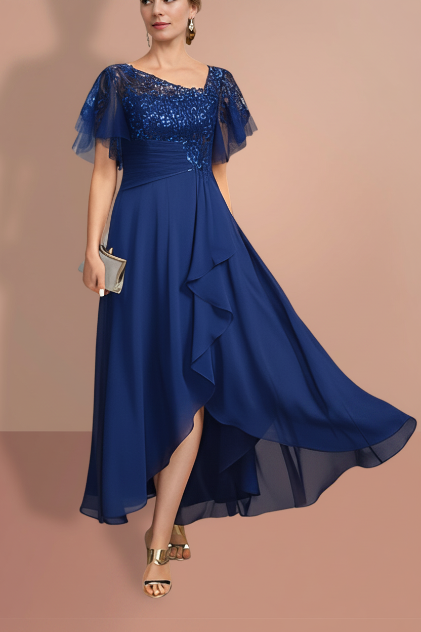 A-Line/Princess Short Sleeves Asymmetrical Mother of the Bride Dresses