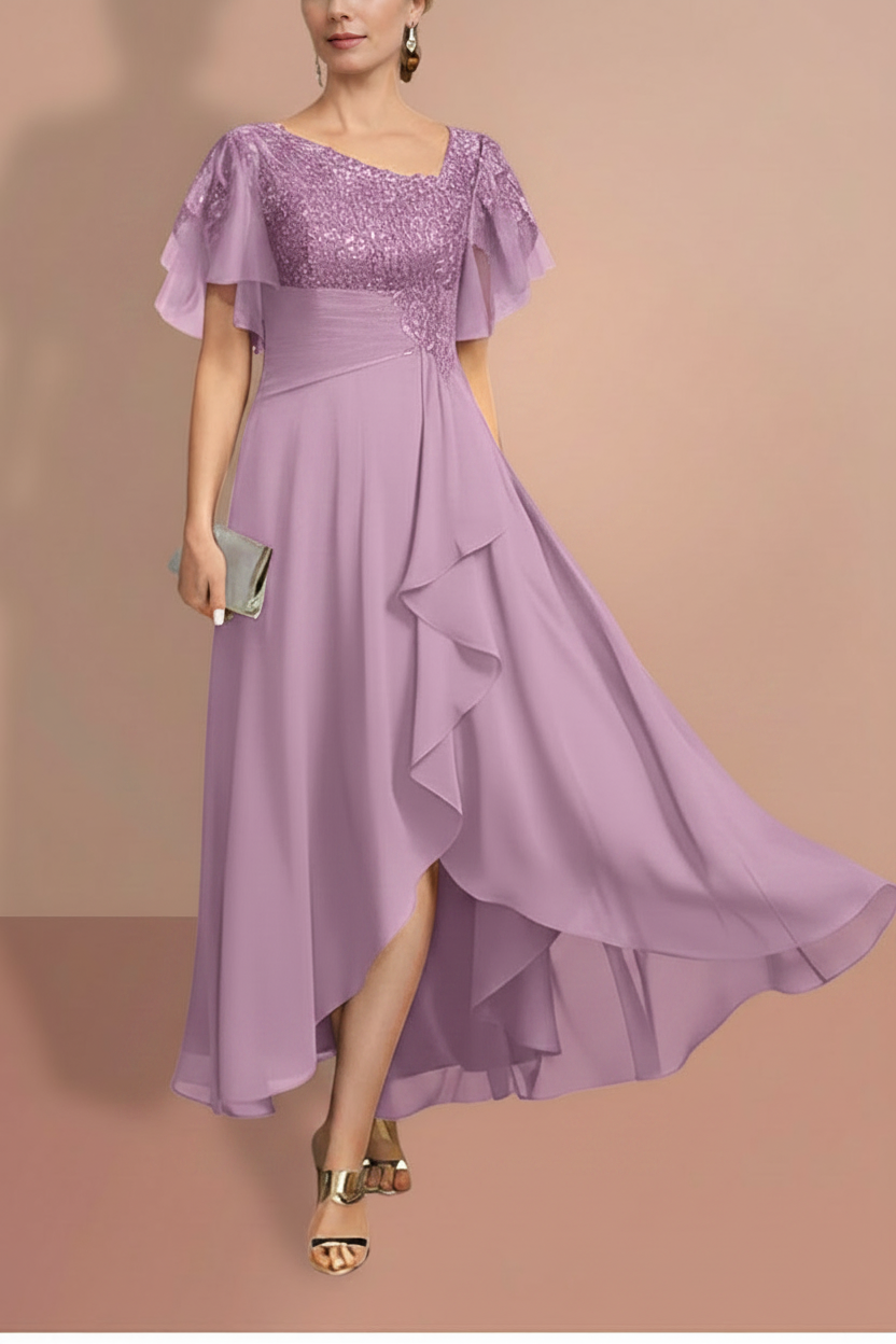 A-Line/Princess Short Sleeves Asymmetrical Mother of the Bride Dresses