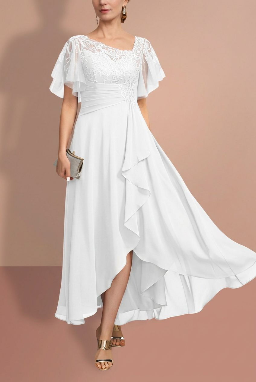 A-Line/Princess Short Sleeves Asymmetrical Mother of the Bride Dresses
