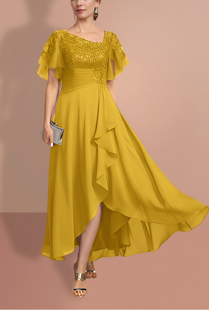 A-Line/Princess Short Sleeves Asymmetrical Mother of the Bride Dresses
