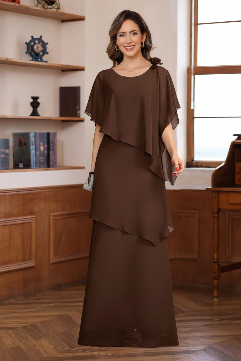 A-Line/Princess Short Sleeves Floor-Length Mother of the Bride Dresses with Ruffles & Flower