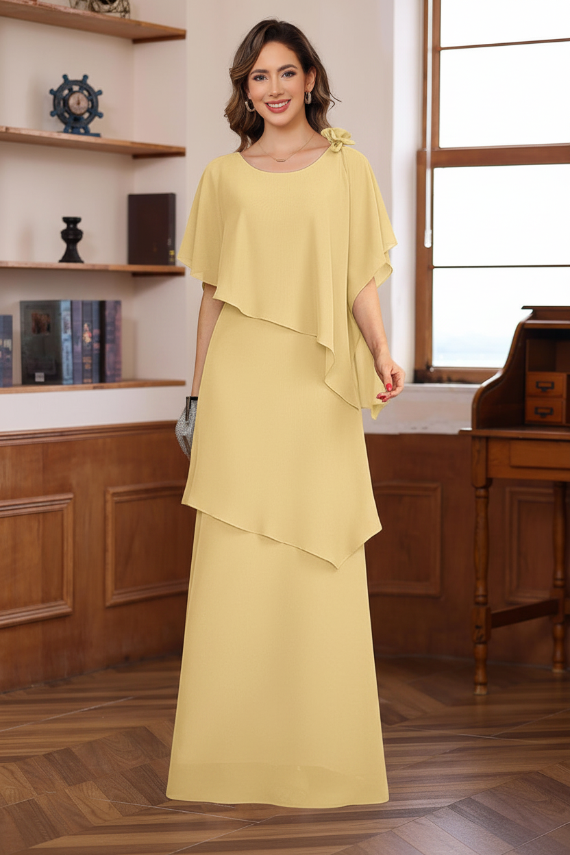 A-Line/Princess Short Sleeves Floor-Length Mother of the Bride Dresses with Ruffles & Flower