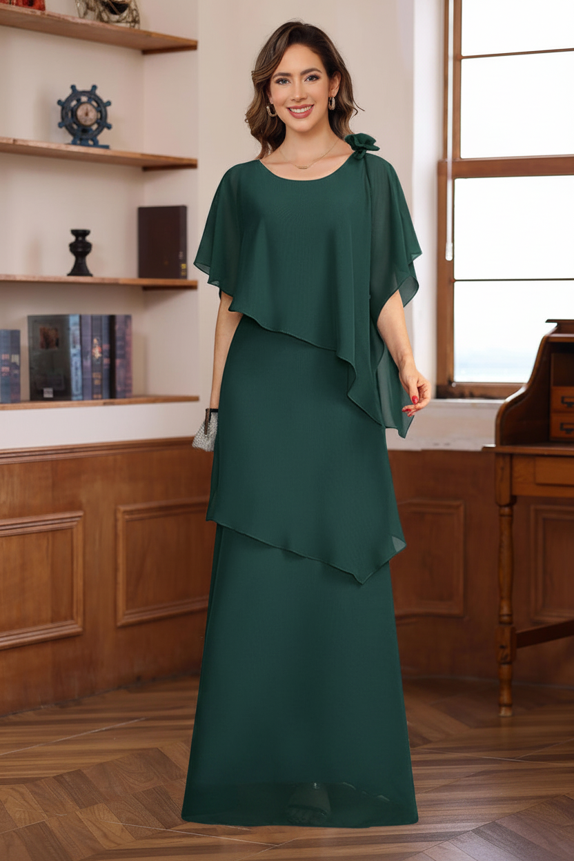 A-Line/Princess Short Sleeves Floor-Length Mother of the Bride Dresses with Ruffles & Flower
