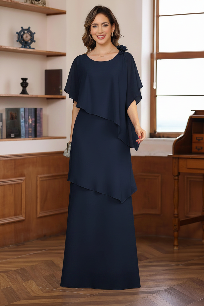 A-Line/Princess Short Sleeves Floor-Length Mother of the Bride Dresses with Ruffles & Flower