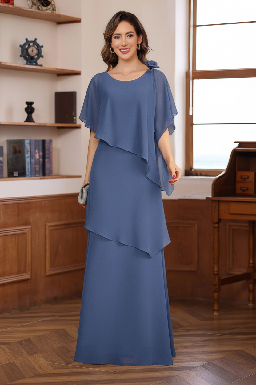 A-Line/Princess Short Sleeves Floor-Length Mother of the Bride Dresses with Ruffles & Flower