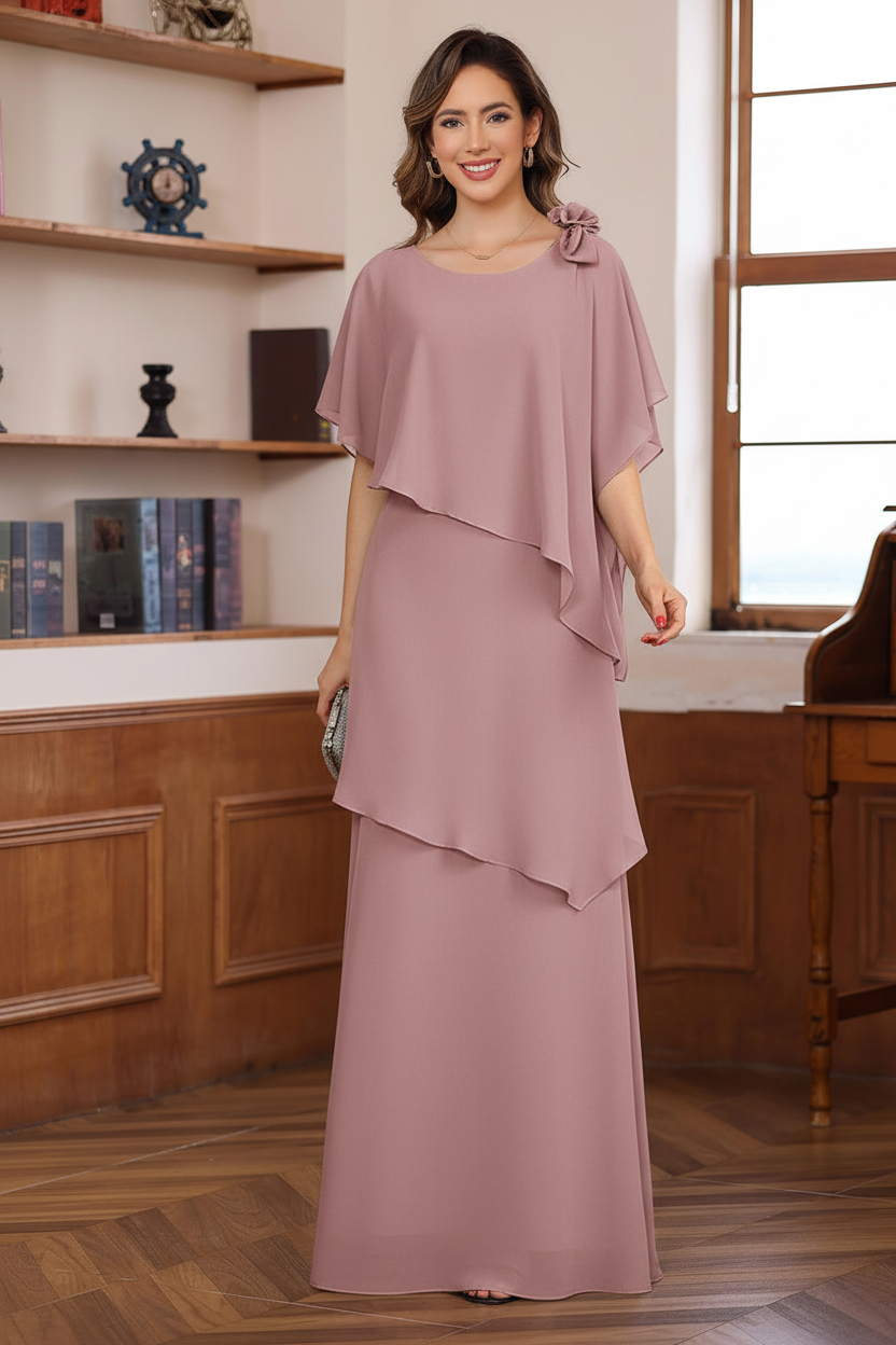 A-Line/Princess Short Sleeves Floor-Length Mother of the Bride Dresses with Ruffles & Flower