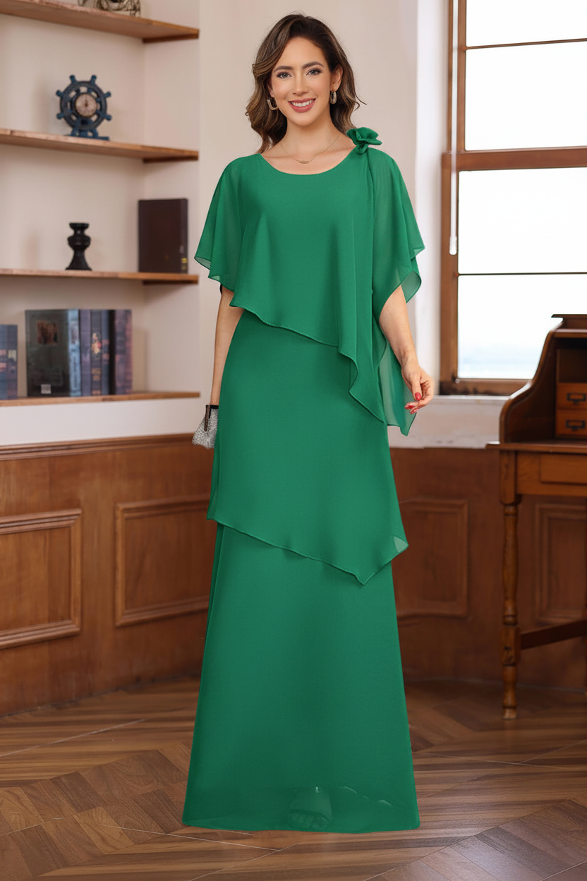 A-Line/Princess Short Sleeves Floor-Length Mother of the Bride Dresses with Ruffles & Flower