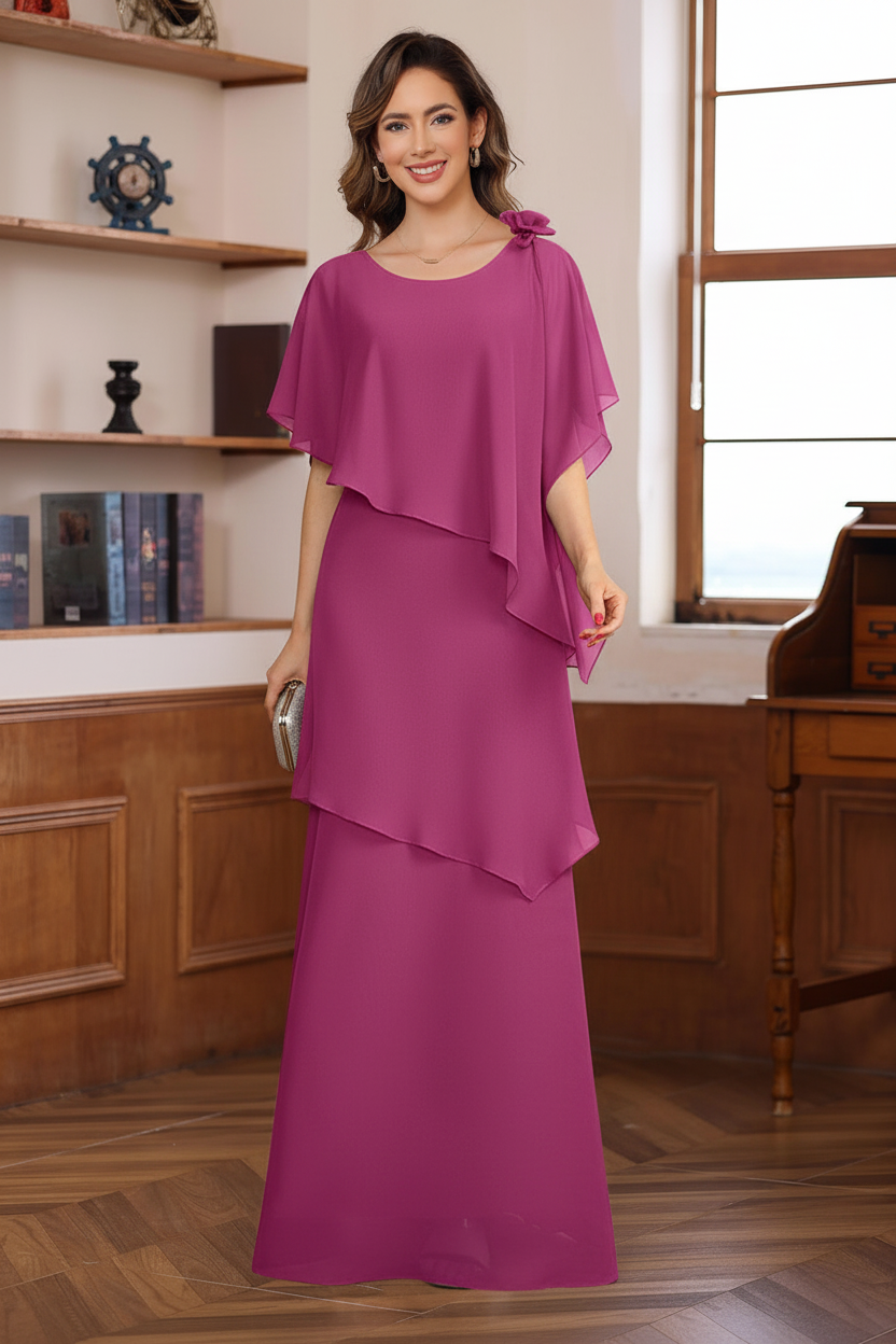 A-Line/Princess Short Sleeves Floor-Length Mother of the Bride Dresses with Ruffles & Flower