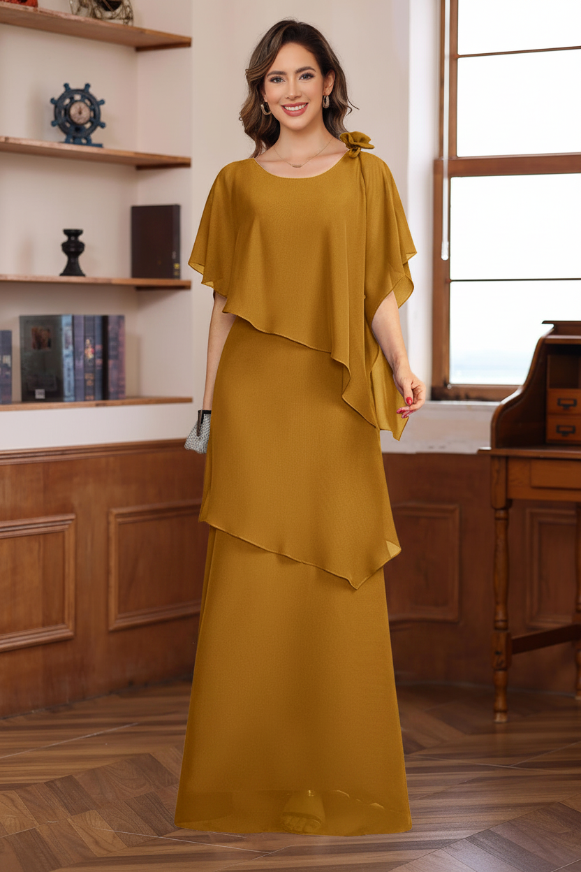 A-Line/Princess Short Sleeves Floor-Length Mother of the Bride Dresses with Ruffles & Flower
