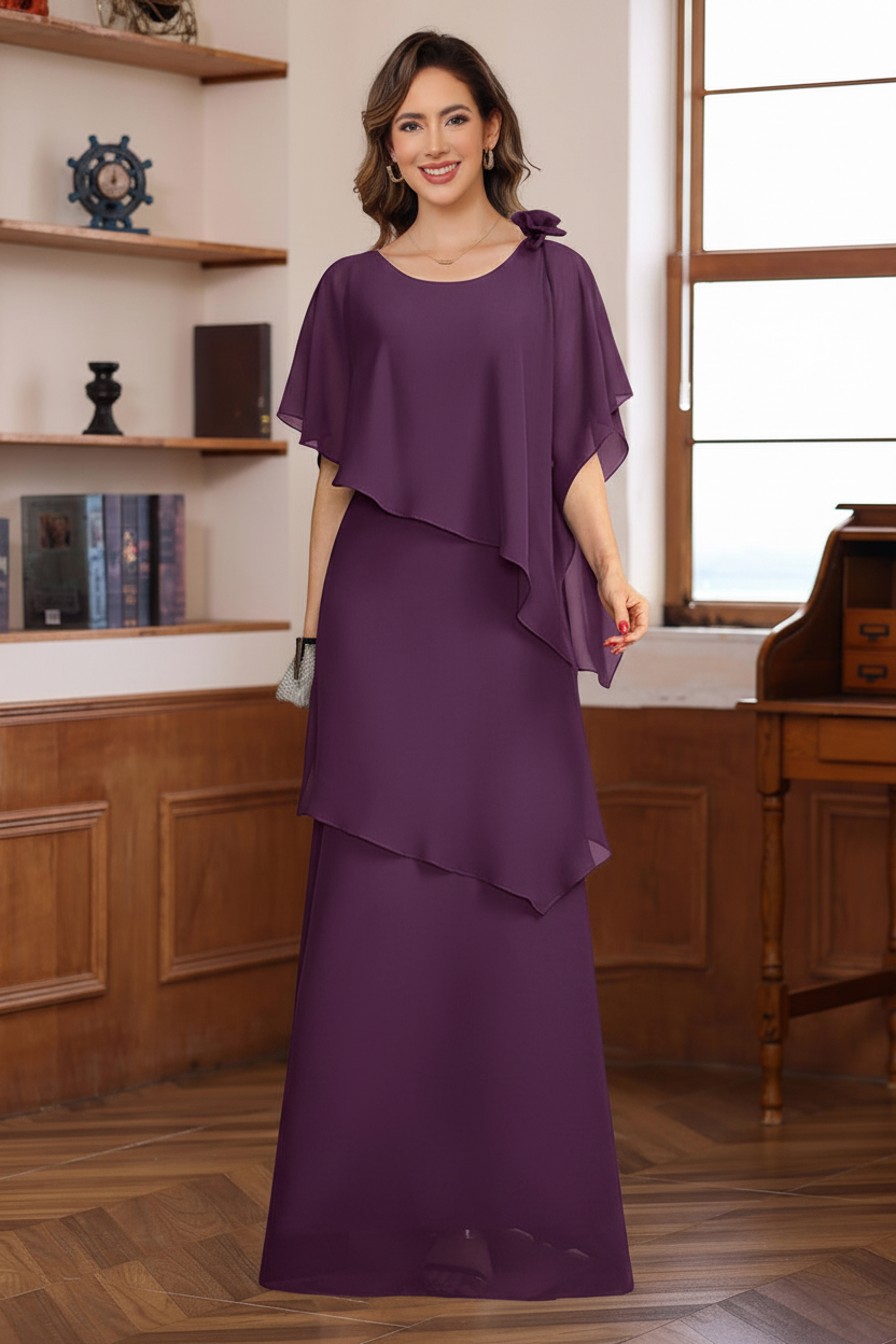 A-Line/Princess Short Sleeves Floor-Length Mother of the Bride Dresses with Ruffles & Flower