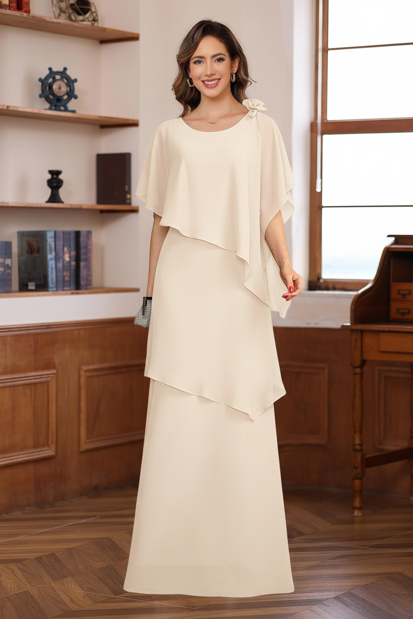 A-Line/Princess Short Sleeves Floor-Length Mother of the Bride Dresses with Ruffles & Flower