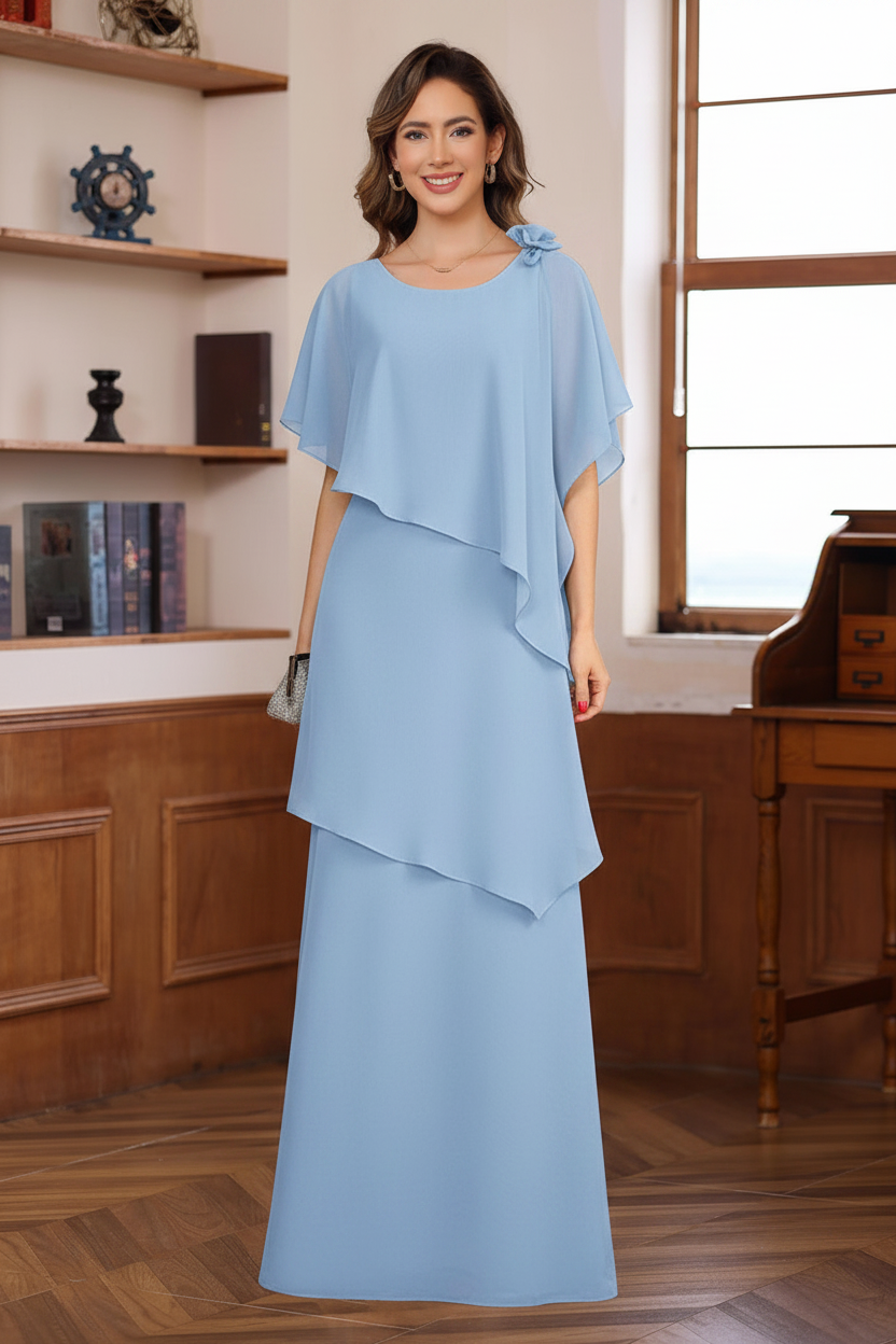 A-Line/Princess Short Sleeves Floor-Length Mother of the Bride Dresses with Ruffles & Flower