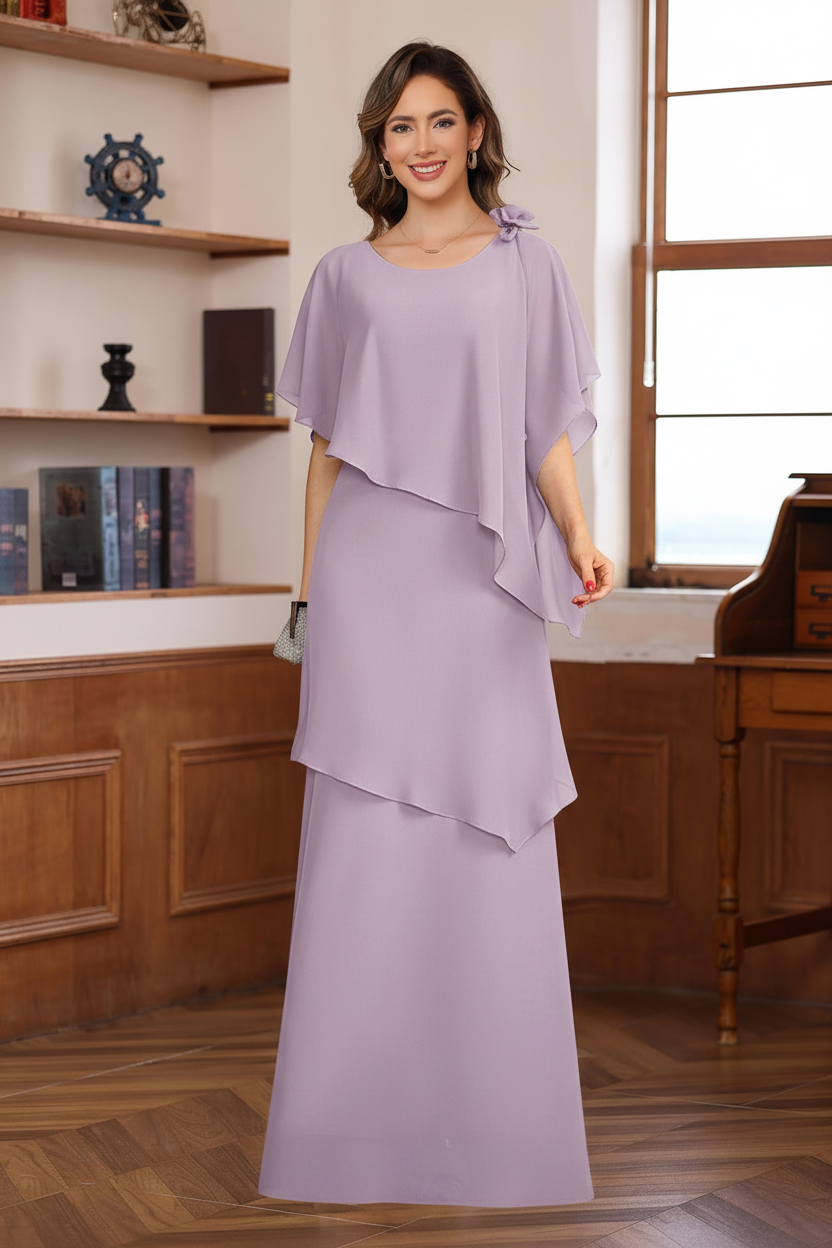 A-Line/Princess Short Sleeves Floor-Length Mother of the Bride Dresses with Ruffles & Flower