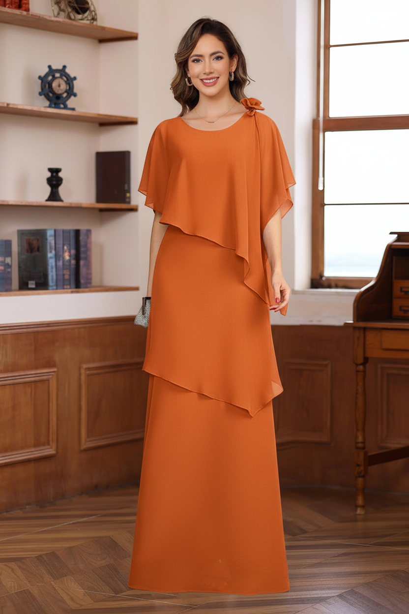 A-Line/Princess Short Sleeves Floor-Length Mother of the Bride Dresses with Ruffles & Flower