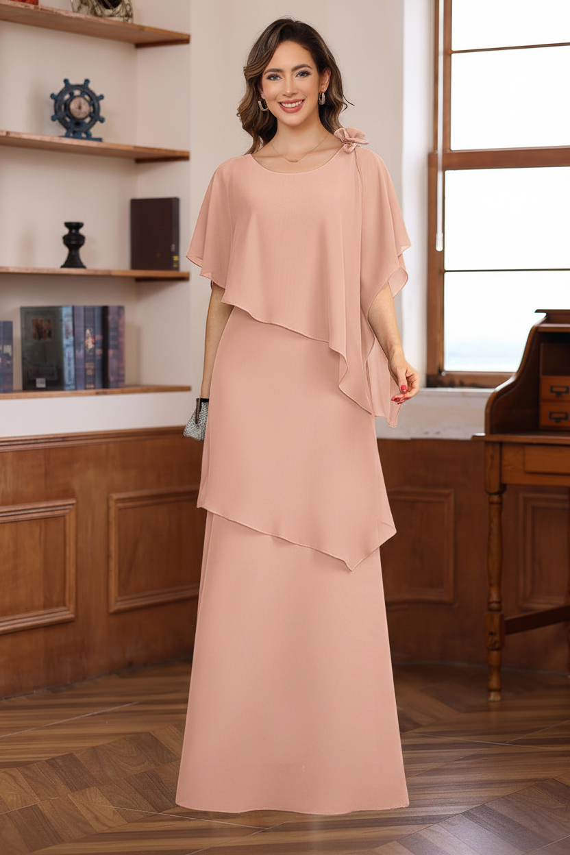 A-Line/Princess Short Sleeves Floor-Length Mother of the Bride Dresses with Ruffles & Flower