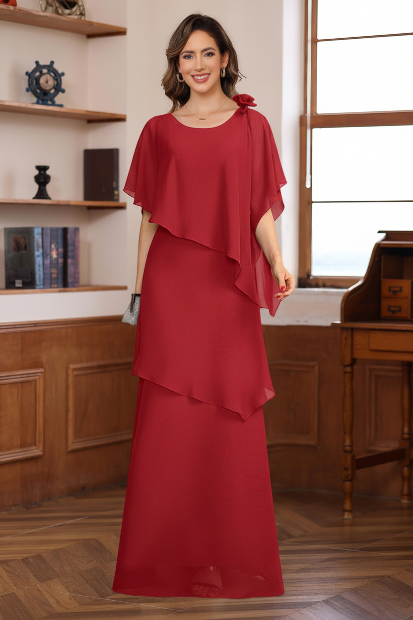 A-Line/Princess Short Sleeves Floor-Length Mother of the Bride Dresses with Ruffles & Flower