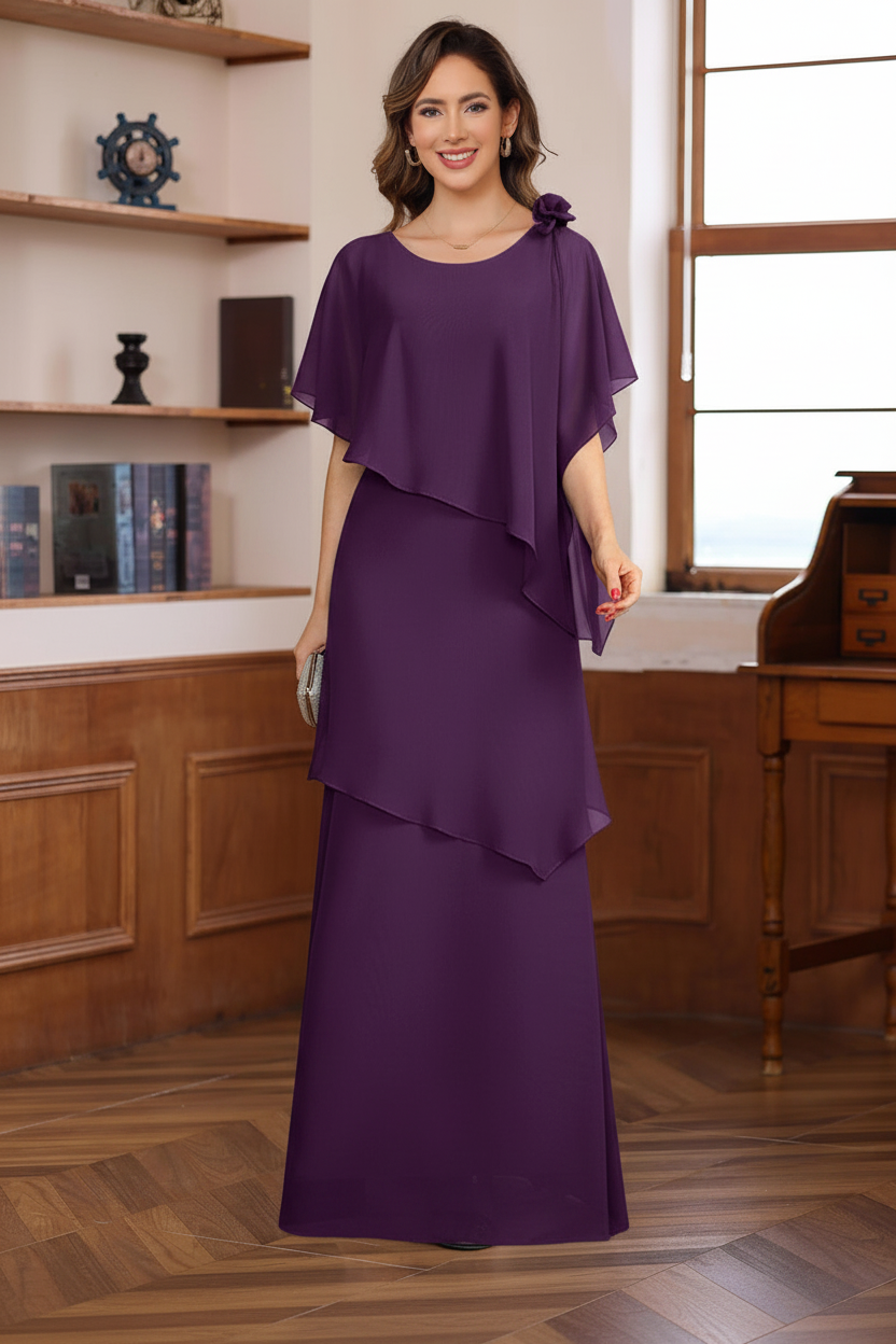 A-Line/Princess Short Sleeves Floor-Length Mother of the Bride Dresses with Ruffles & Flower