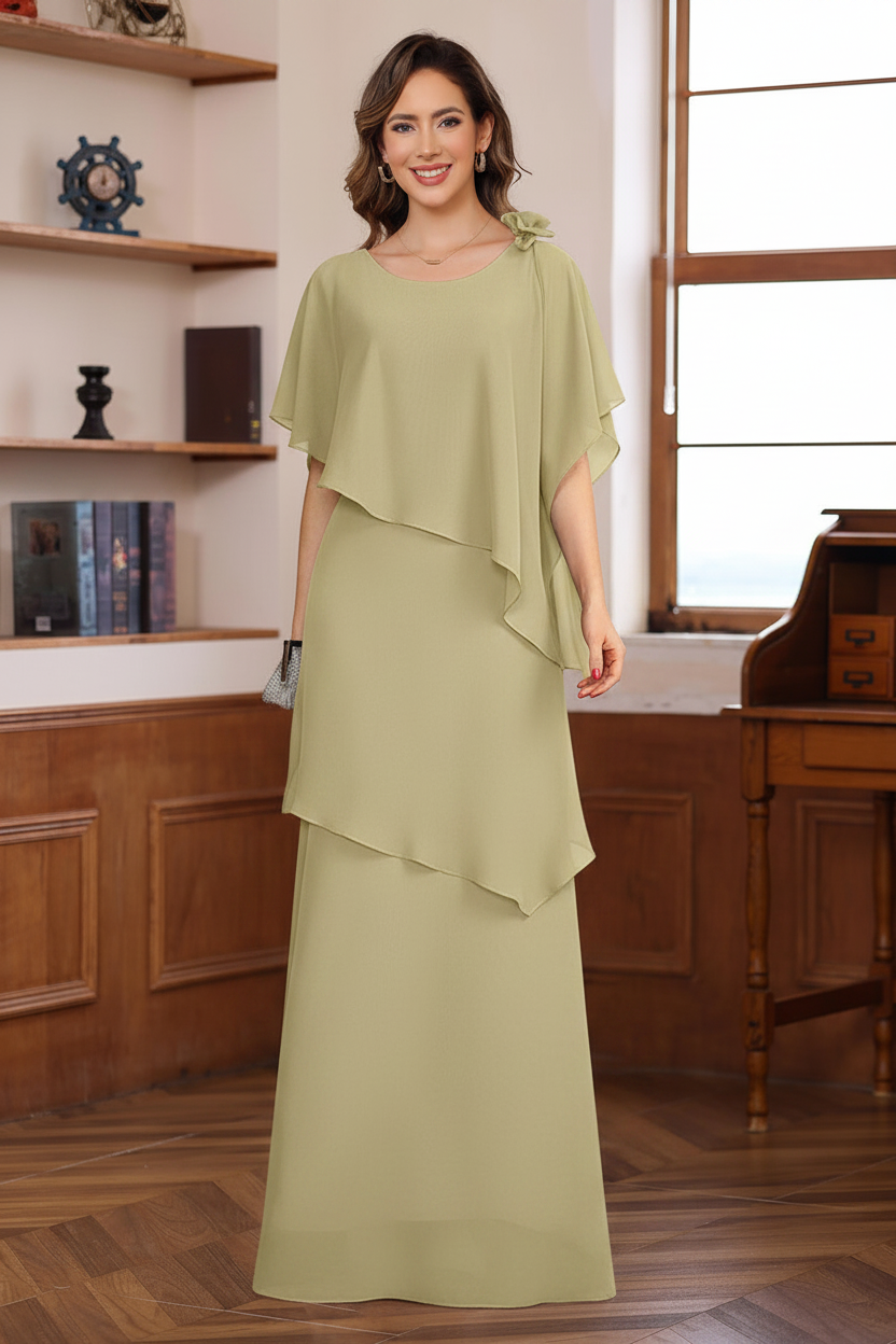 A-Line/Princess Short Sleeves Floor-Length Mother of the Bride Dresses with Ruffles & Flower