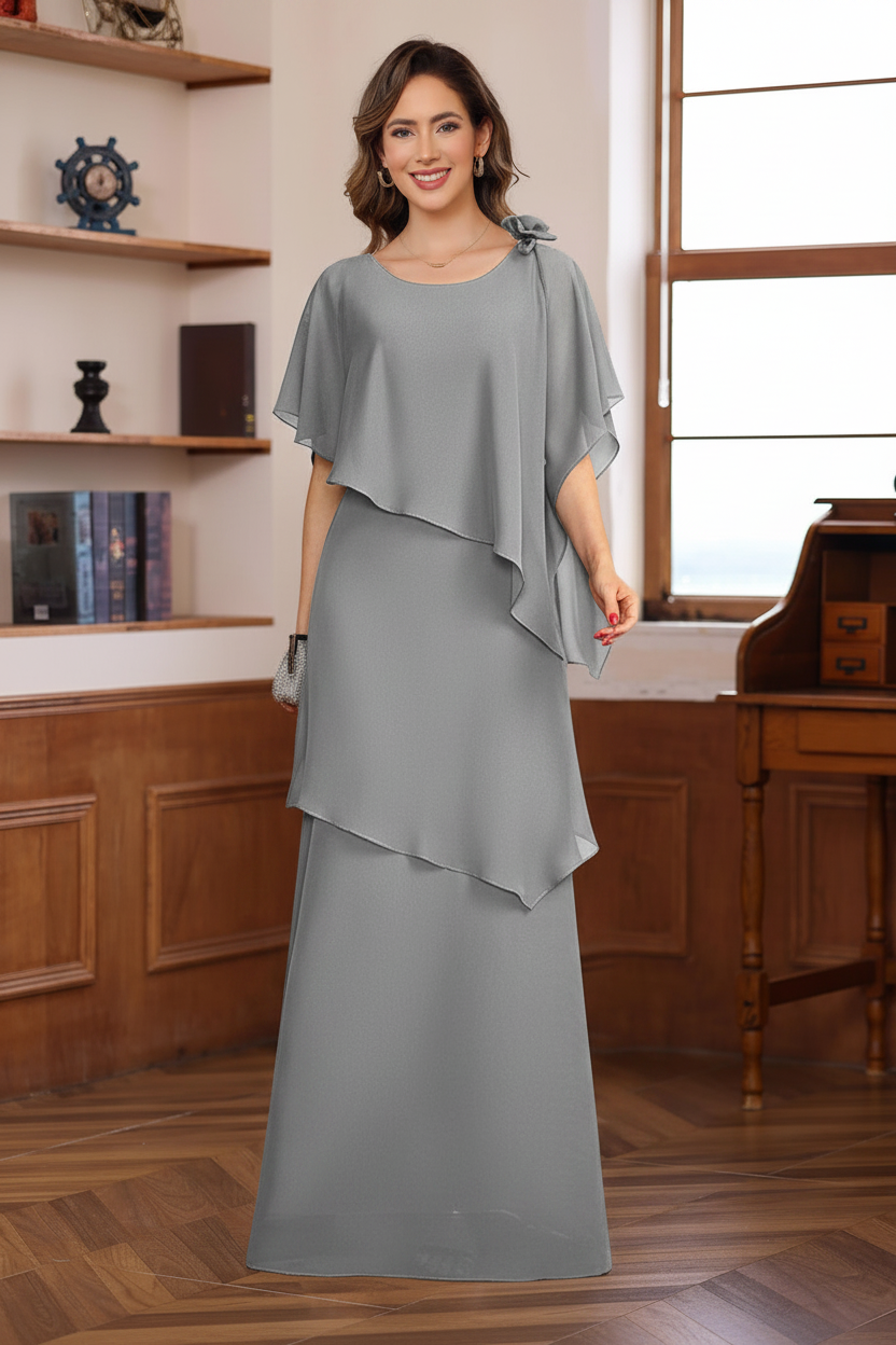 A-Line/Princess Short Sleeves Floor-Length Mother of the Bride Dresses with Ruffles & Flower