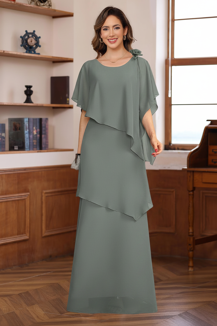 A-Line/Princess Short Sleeves Floor-Length Mother of the Bride Dresses with Ruffles & Flower