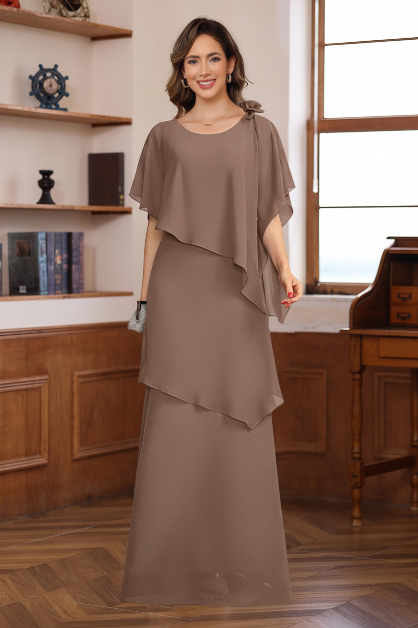 A-Line/Princess Short Sleeves Floor-Length Mother of the Bride Dresses with Ruffles & Flower