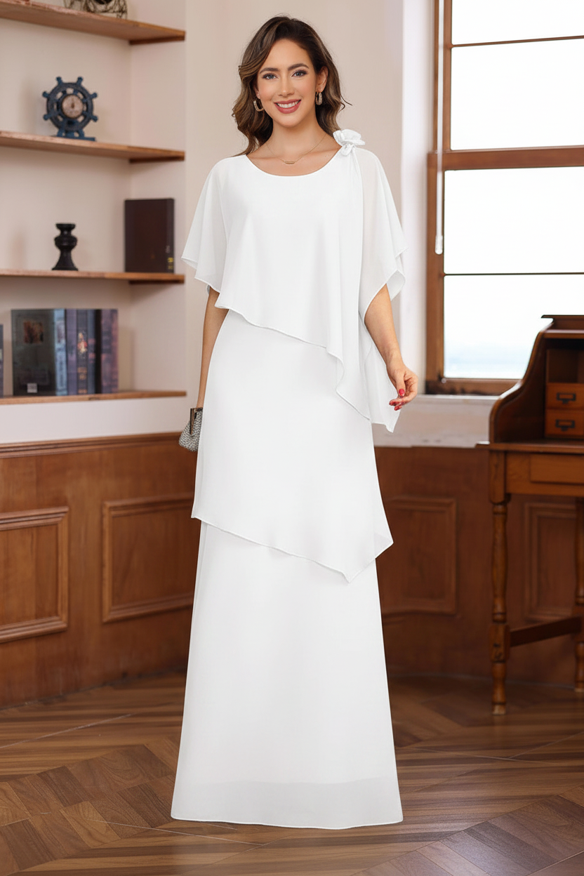 A-Line/Princess Short Sleeves Floor-Length Mother of the Bride Dresses with Ruffles & Flower