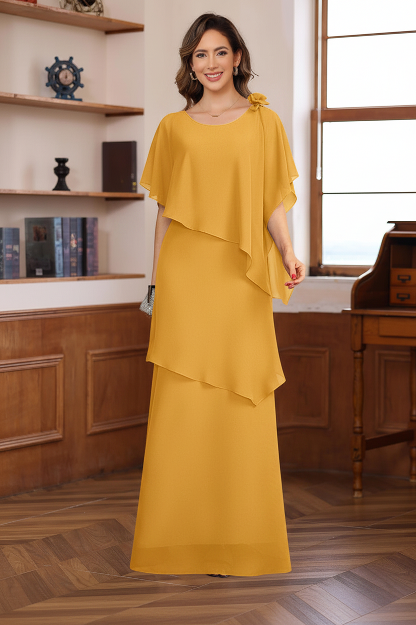 A-Line/Princess Short Sleeves Floor-Length Mother of the Bride Dresses with Ruffles & Flower