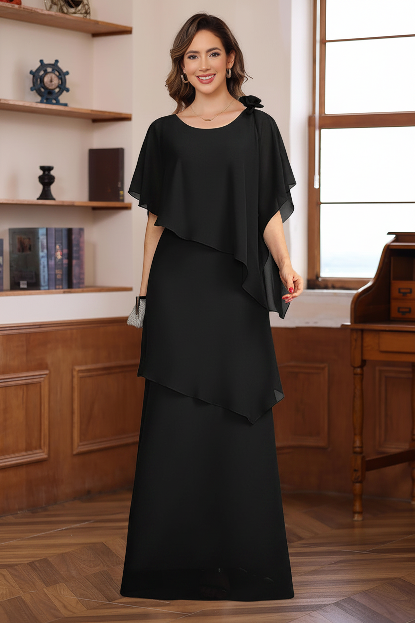 A-Line/Princess Short Sleeves Floor-Length Mother of the Bride Dresses with Ruffles & Flower