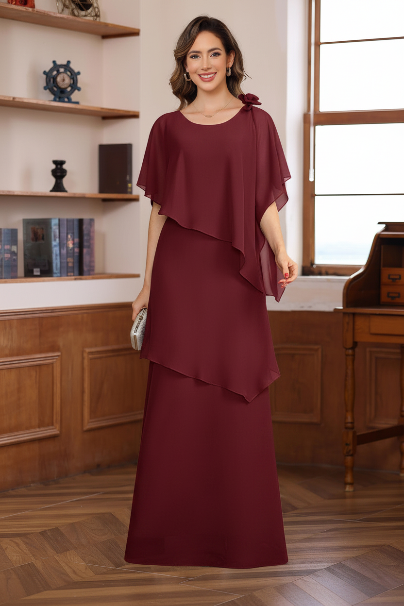 A-Line/Princess Short Sleeves Floor-Length Mother of the Bride Dresses with Ruffles & Flower