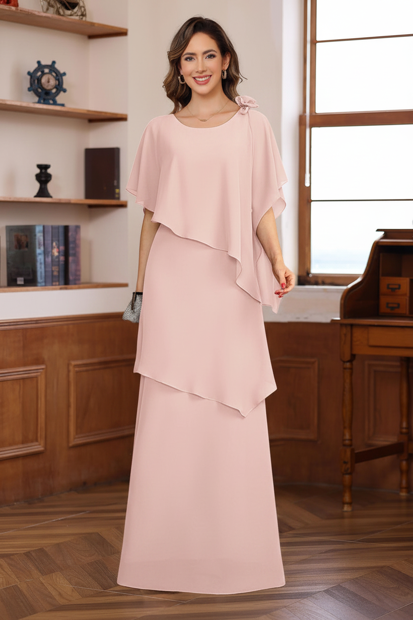A-Line/Princess Short Sleeves Floor-Length Mother of the Bride Dresses with Ruffles & Flower