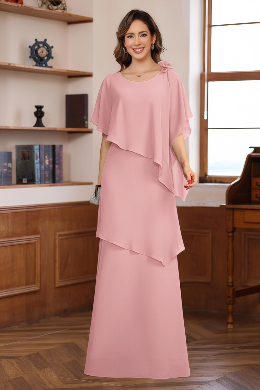 A-Line/Princess Short Sleeves Floor-Length Mother of the Bride Dresses with Ruffles & Flower