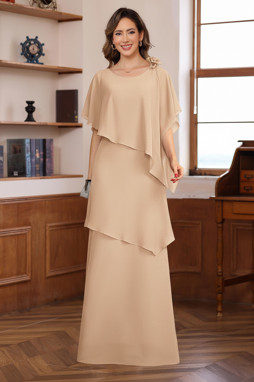 A-Line/Princess Short Sleeves Floor-Length Mother of the Bride Dresses with Ruffles & Flower