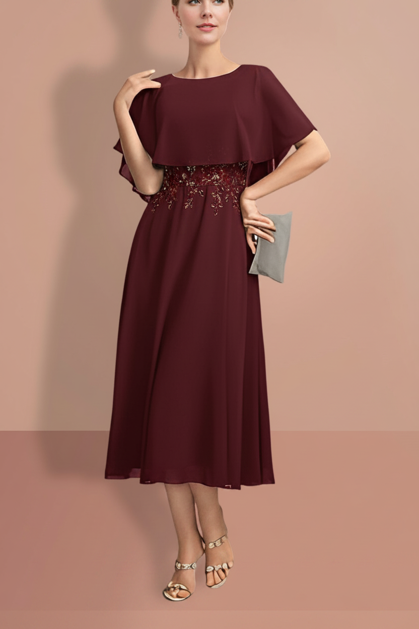 A-Line/Princess Short Sleeves Jewel Neck Mother of the Bride Dresses