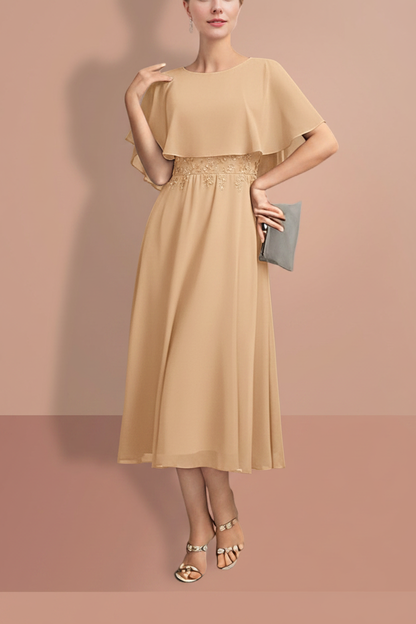 A-Line/Princess Short Sleeves Jewel Neck Mother of the Bride Dresses