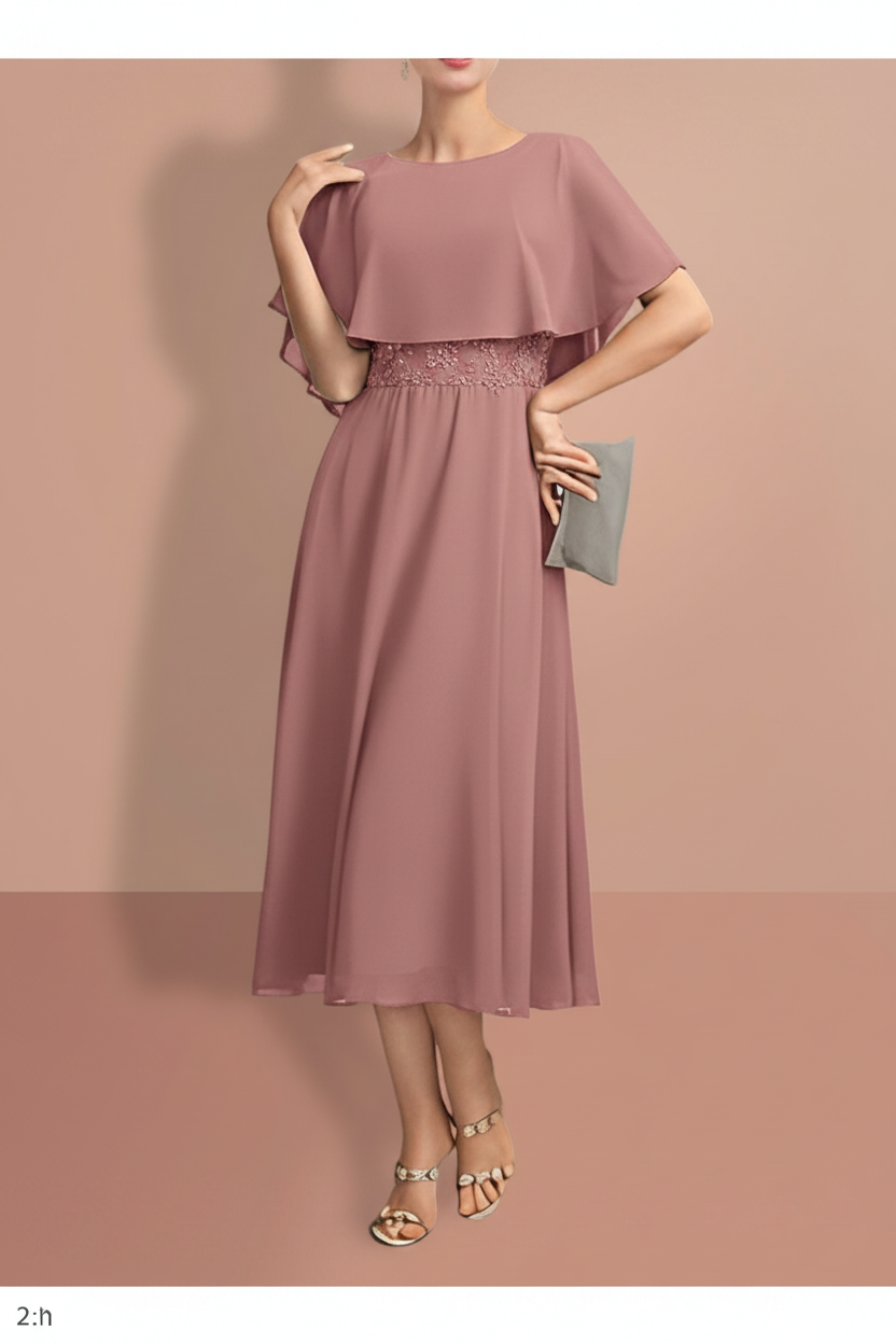 A-Line/Princess Short Sleeves Jewel Neck Mother of the Bride Dresses