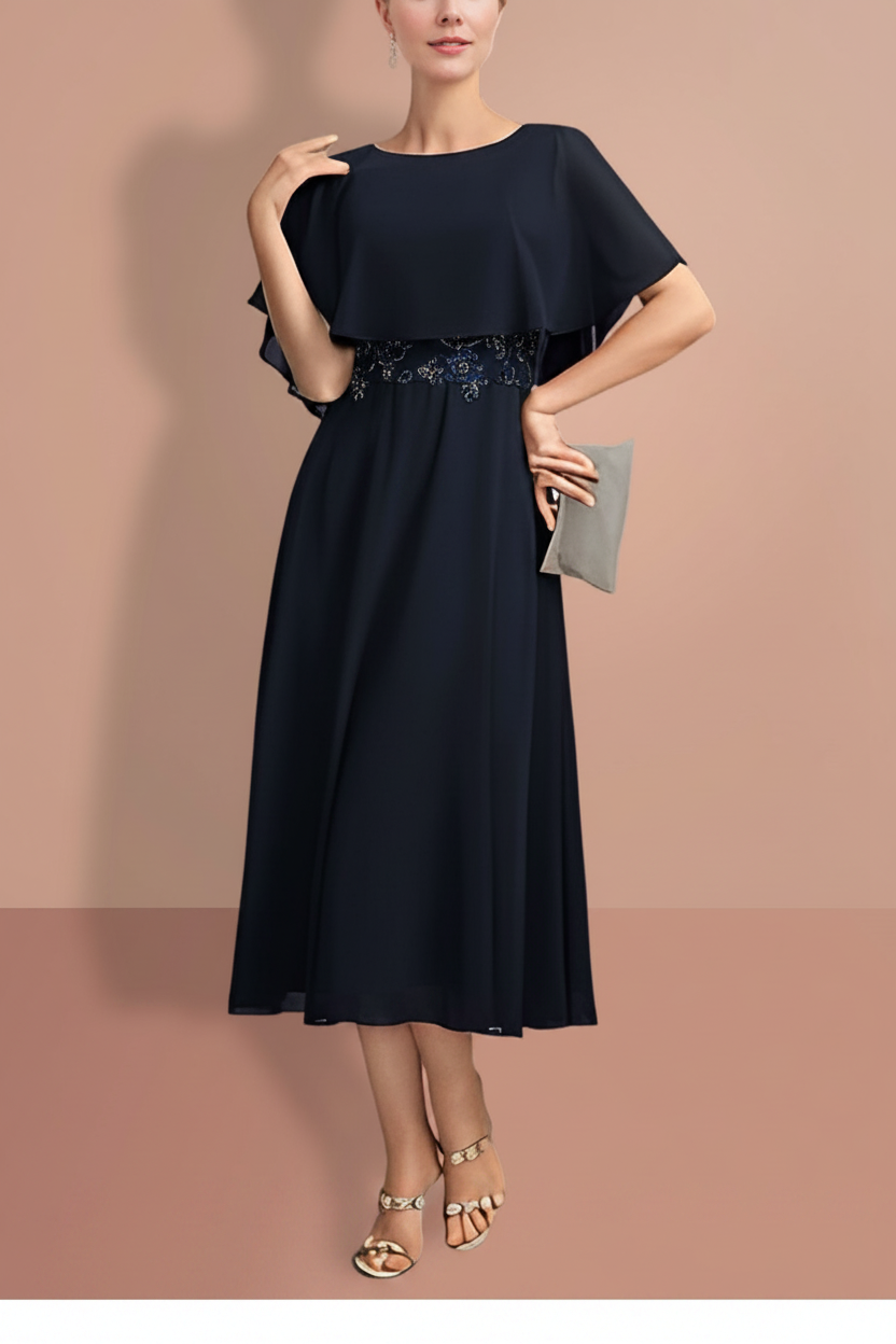 A-Line/Princess Short Sleeves Jewel Neck Mother of the Bride Dresses