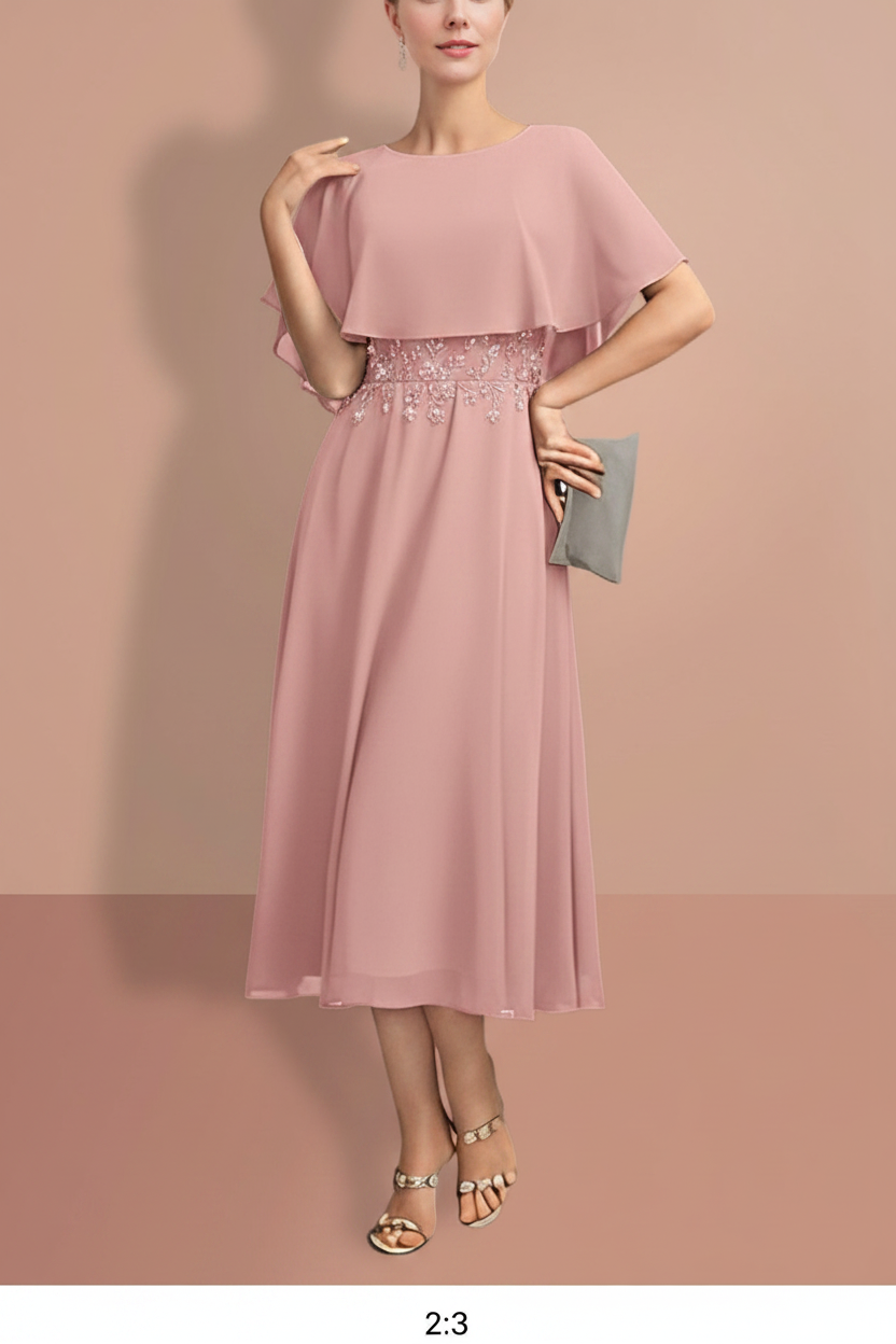A-Line/Princess Short Sleeves Jewel Neck Mother of the Bride Dresses