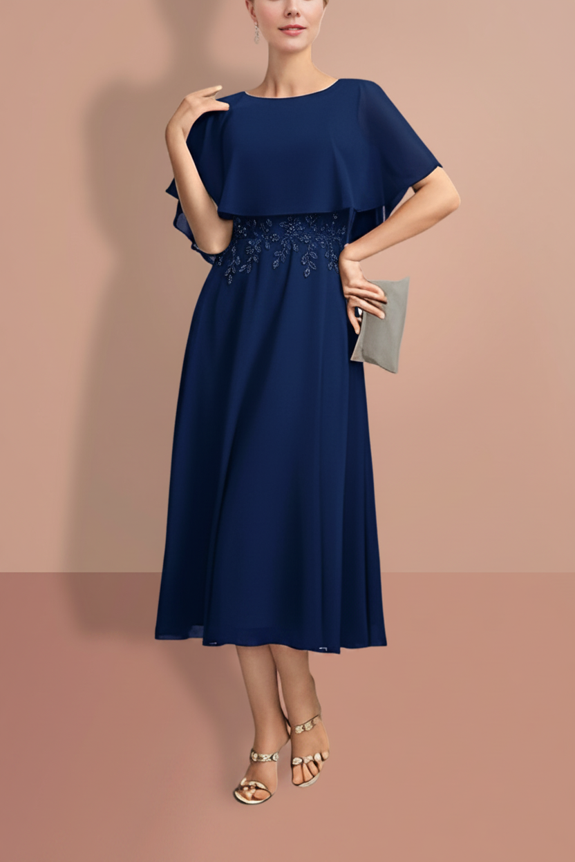 A-Line/Princess Short Sleeves Jewel Neck Mother of the Bride Dresses