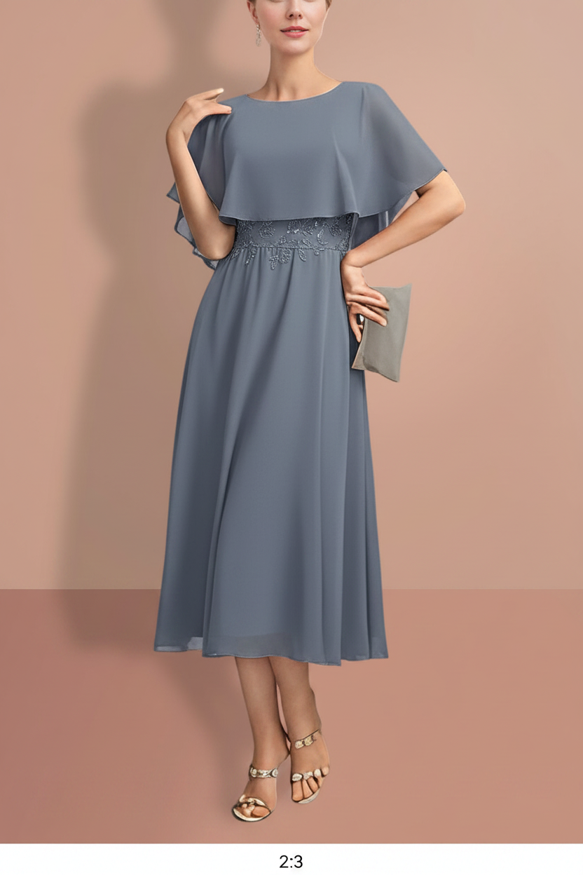 A-Line/Princess Short Sleeves Jewel Neck Mother of the Bride Dresses
