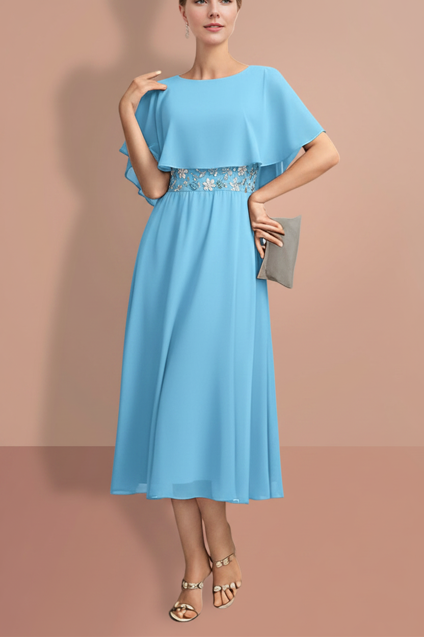 A-Line/Princess Short Sleeves Jewel Neck Mother of the Bride Dresses