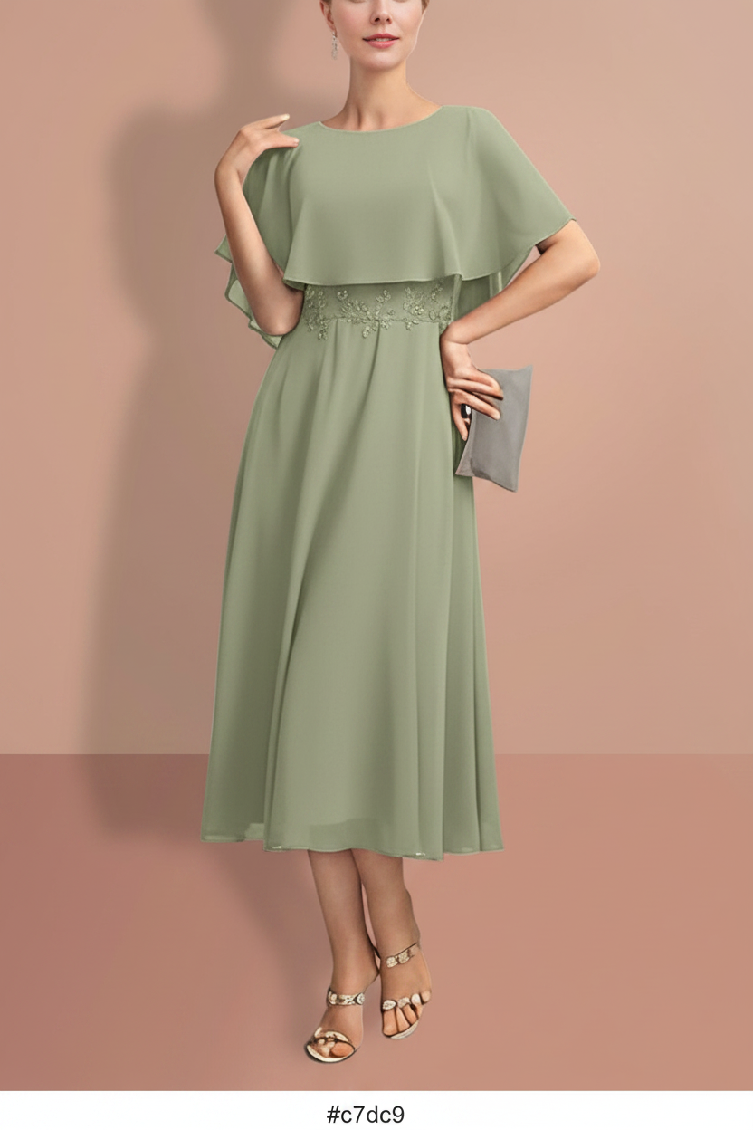 A-Line/Princess Short Sleeves Jewel Neck Mother of the Bride Dresses