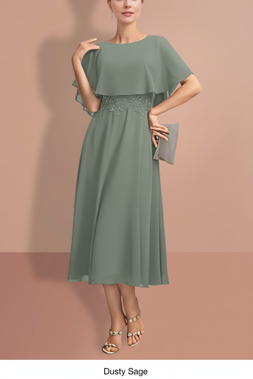 A-Line/Princess Short Sleeves Jewel Neck Mother of the Bride Dresses
