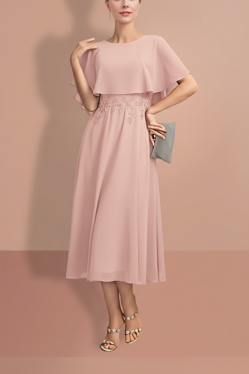 A-Line/Princess Short Sleeves Jewel Neck Mother of the Bride Dresses