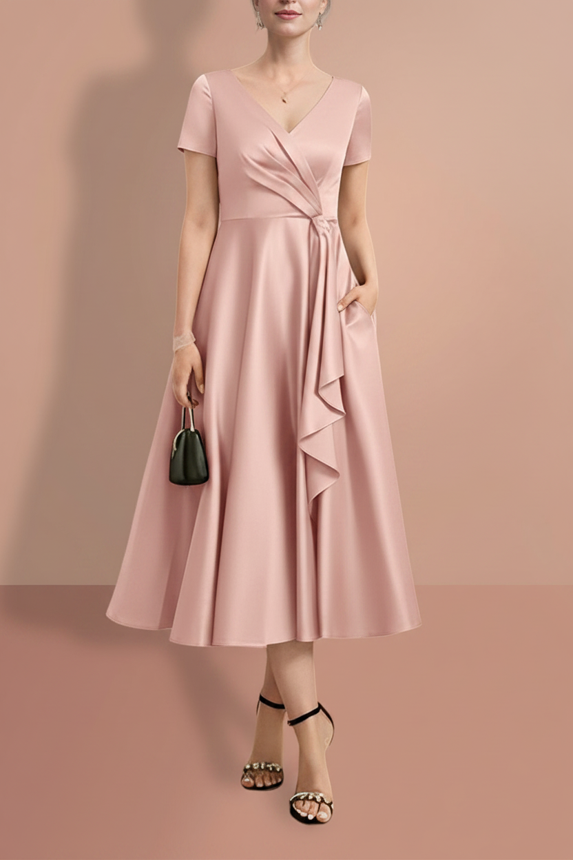 A-Line/Princess Short Sleeves V Neck Mother of the Bride Dresses
