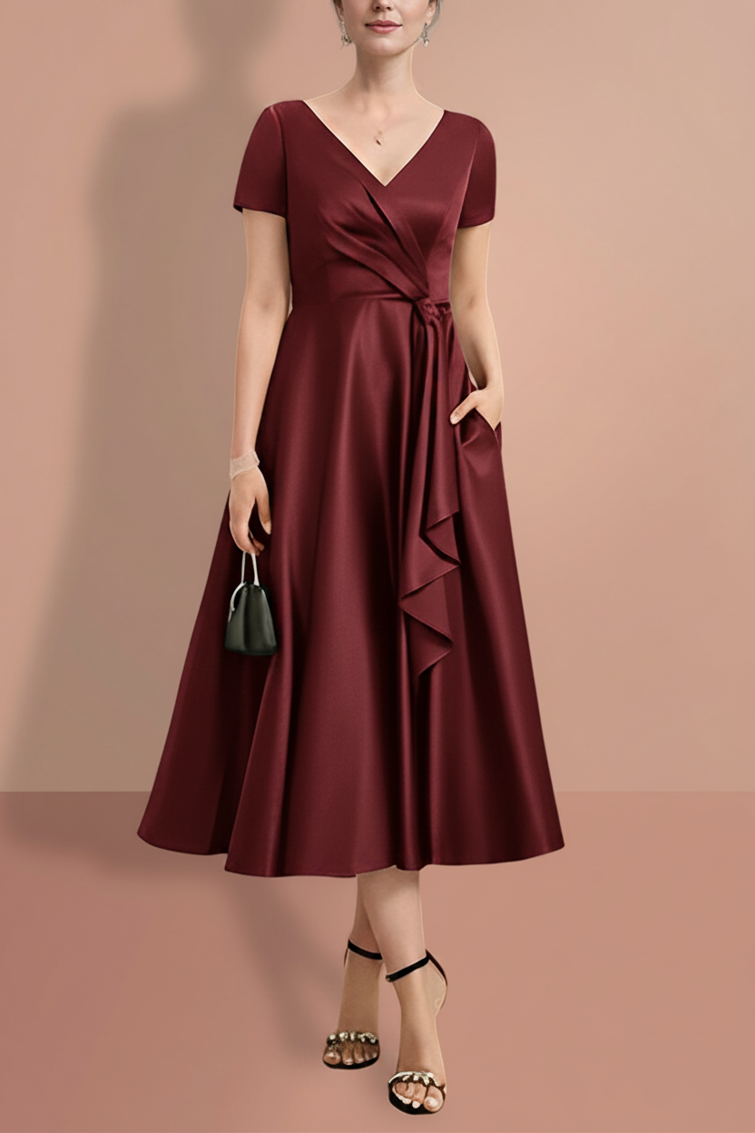 A-Line/Princess Short Sleeves V Neck Mother of the Bride Dresses
