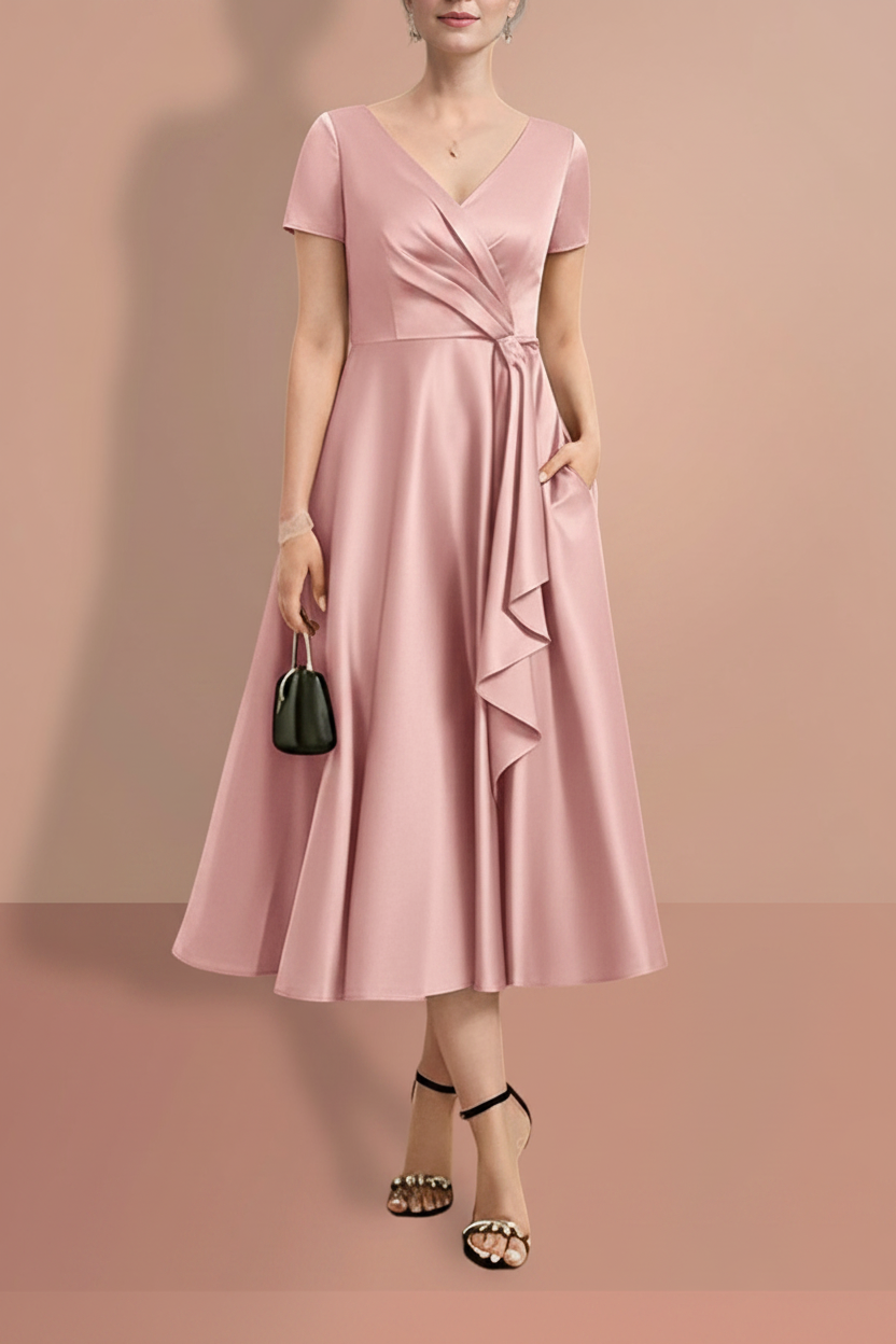 A-Line/Princess Short Sleeves V Neck Mother of the Bride Dresses
