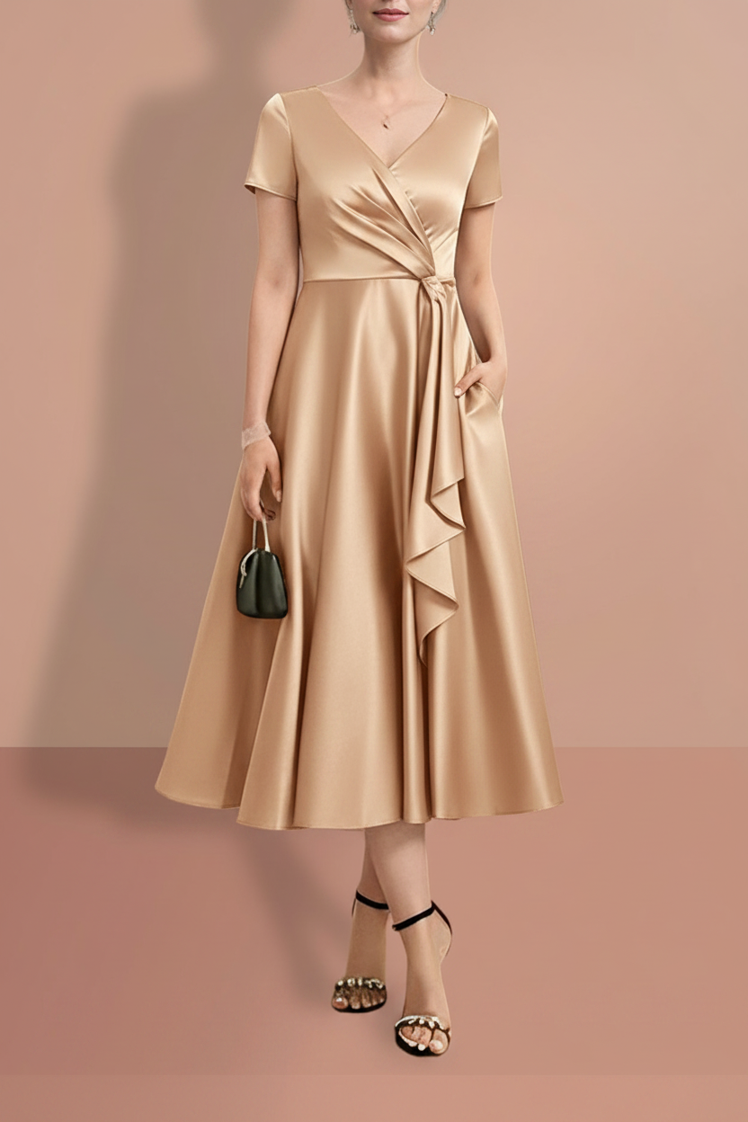 A-Line/Princess Short Sleeves V Neck Mother of the Bride Dresses