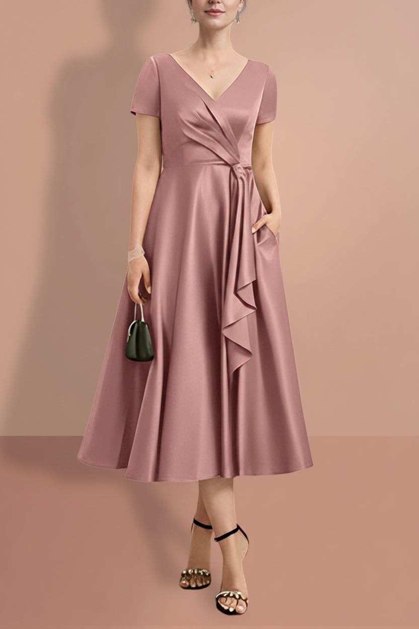 A-Line/Princess Short Sleeves V Neck Mother of the Bride Dresses